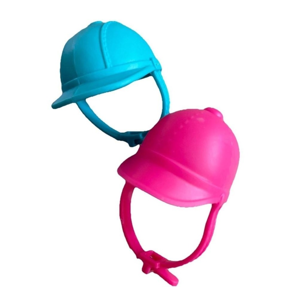 Vintage Lot of 2 Barbie Doll Horse Riding Helmets Hats Blue Pink